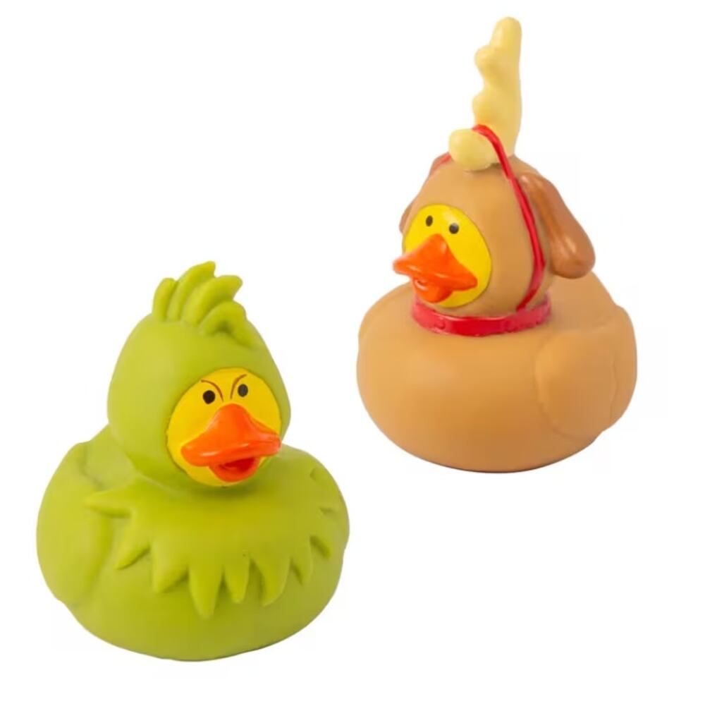 NEW (2) The Grinch & Max the Dog Christmas 2" Rubber Ducks Duckies Jeep Ducked